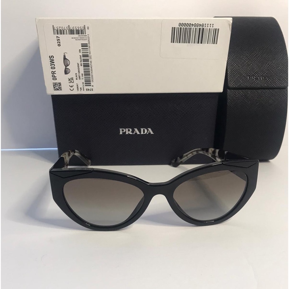 New Prada Cat-eye PR 03WS Black Sunglasses - Picture 3 of 10
